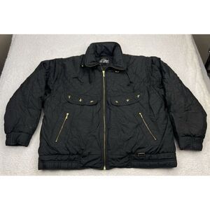 Vintage Hot Spices Puffer Jacket  Womens L Black Gold Stars Zip Pocket Retro 90s